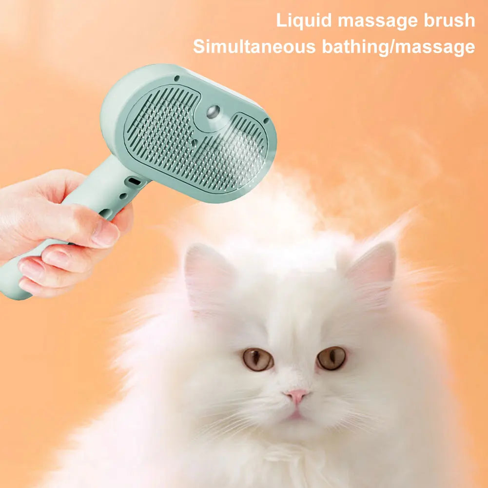 3-in-1 steam grooming brush removes fur while gently massaging pets.