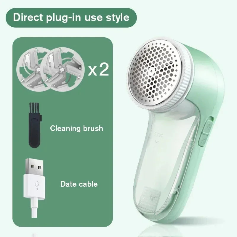 Electric lint remover effortlessly removes pet hair from clothes and fabrics.