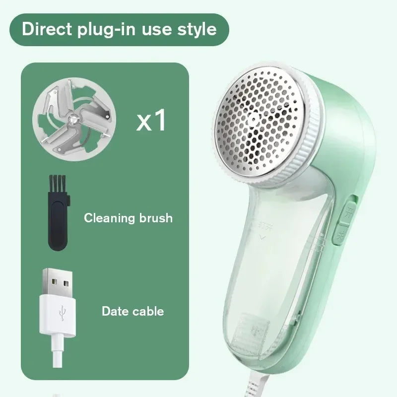 Electric lint remover effortlessly removes pet hair from clothes and fabrics.