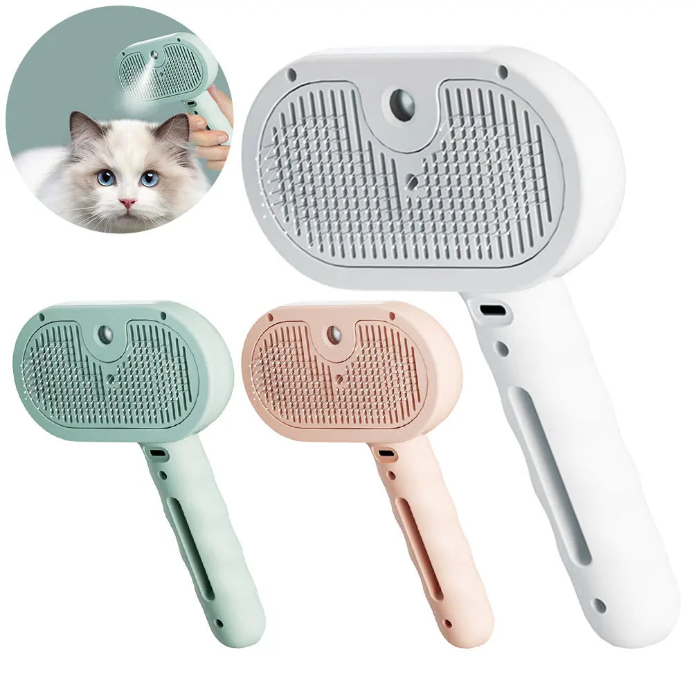 3-in-1 steam grooming brush removes fur while gently massaging pets.