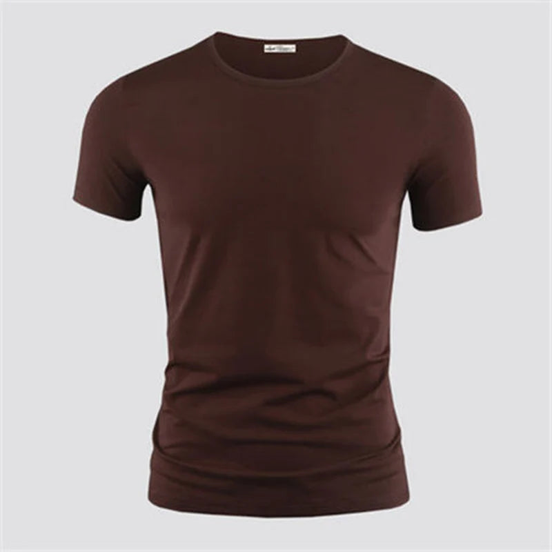 2024 Men's T Shirt Pure Color V Collar Short Sleeved.