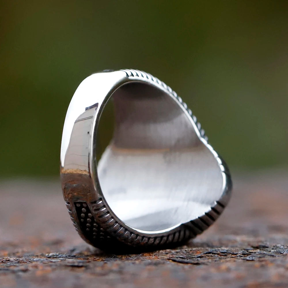 Retro geometric men's ring, black zircon stone, luxury wedding anniversary statement piece.