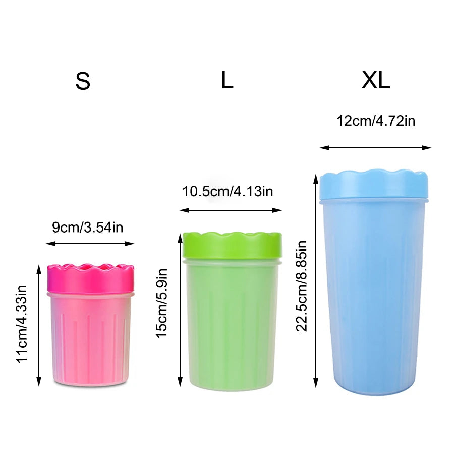 Pet paw wash cup quickly removes mud and dirt effortlessly.
