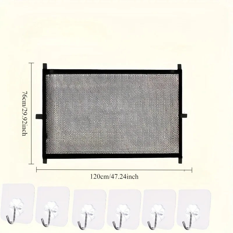 Adjustable retractable pet fence safely separates and protects pets indoors.