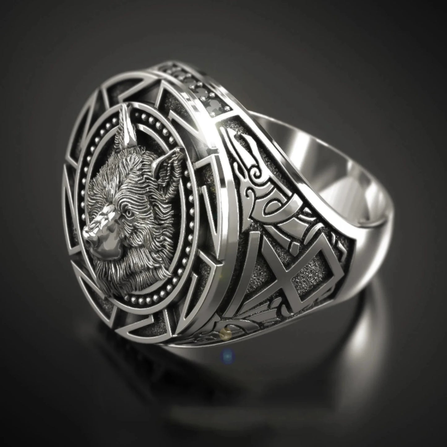 925 Sterling Silver Wolf Head Men's Ring