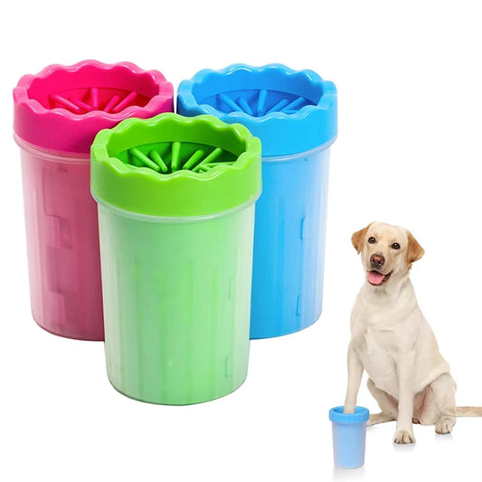Pet paw wash cup quickly removes mud and dirt effortlessly.