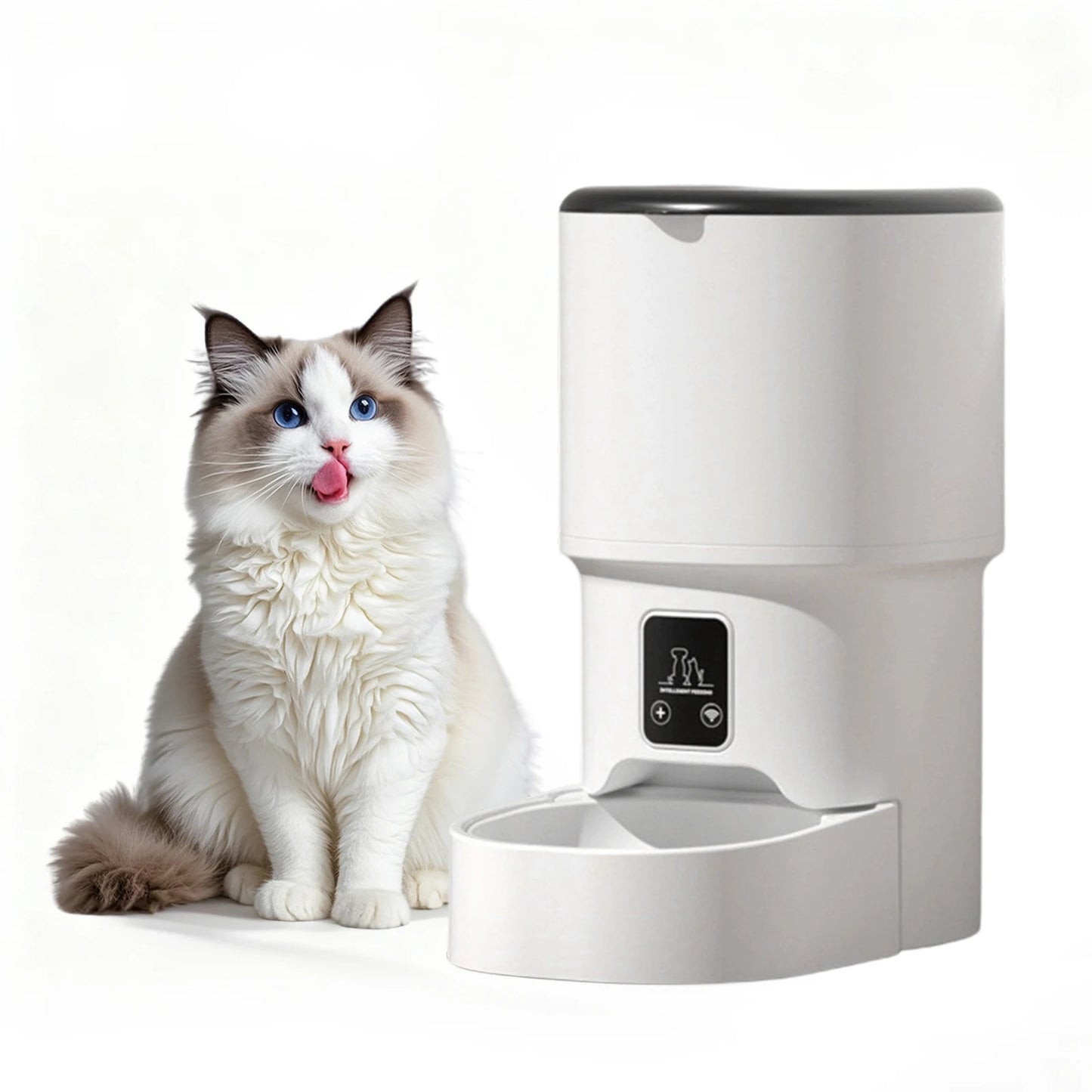 Programmable automatic feeder schedules meals with precise portions for pets.