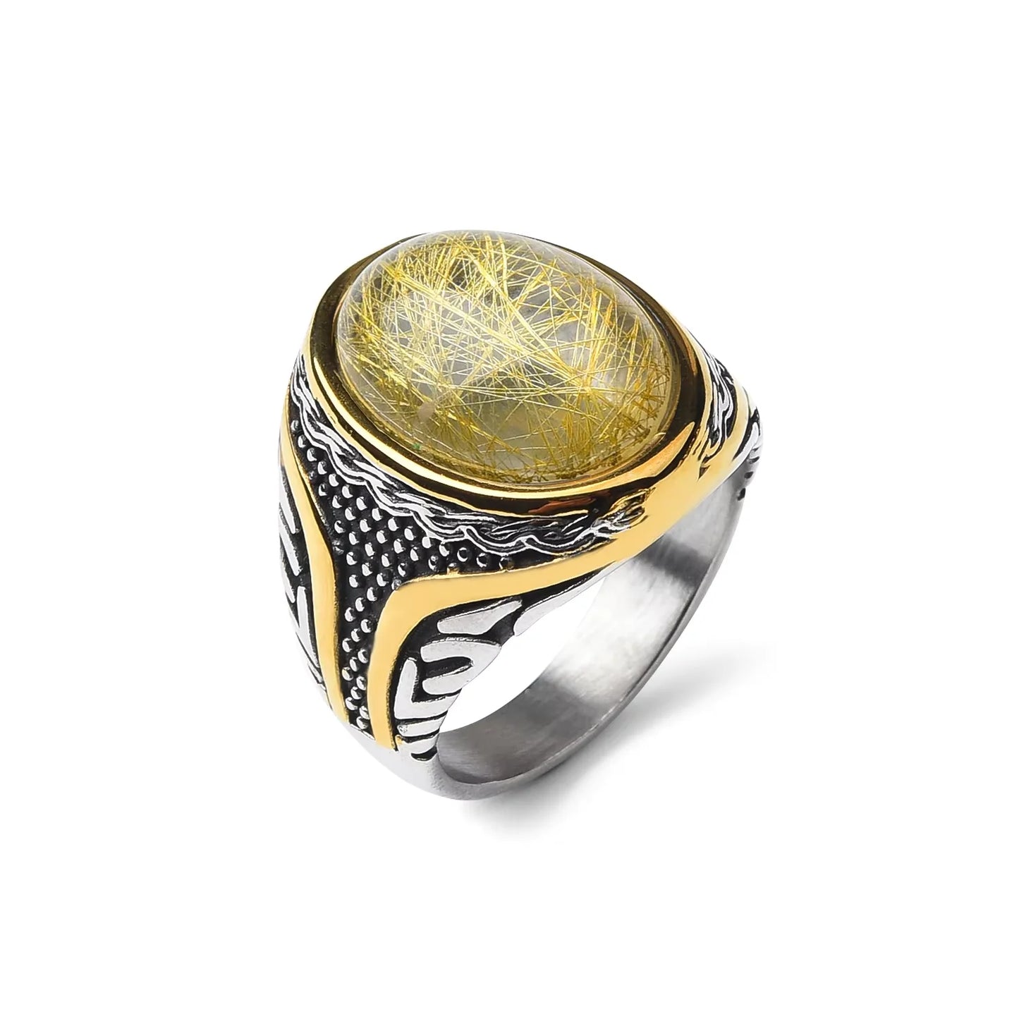 Classic stainless steel ring, many gemstone colors, fashionable high-quality unisex.