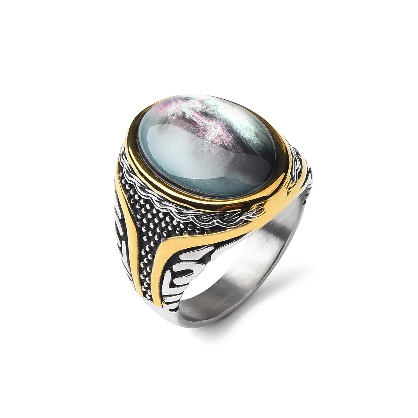 Classic stainless steel ring, many gemstone colors, fashionable high-quality unisex.
