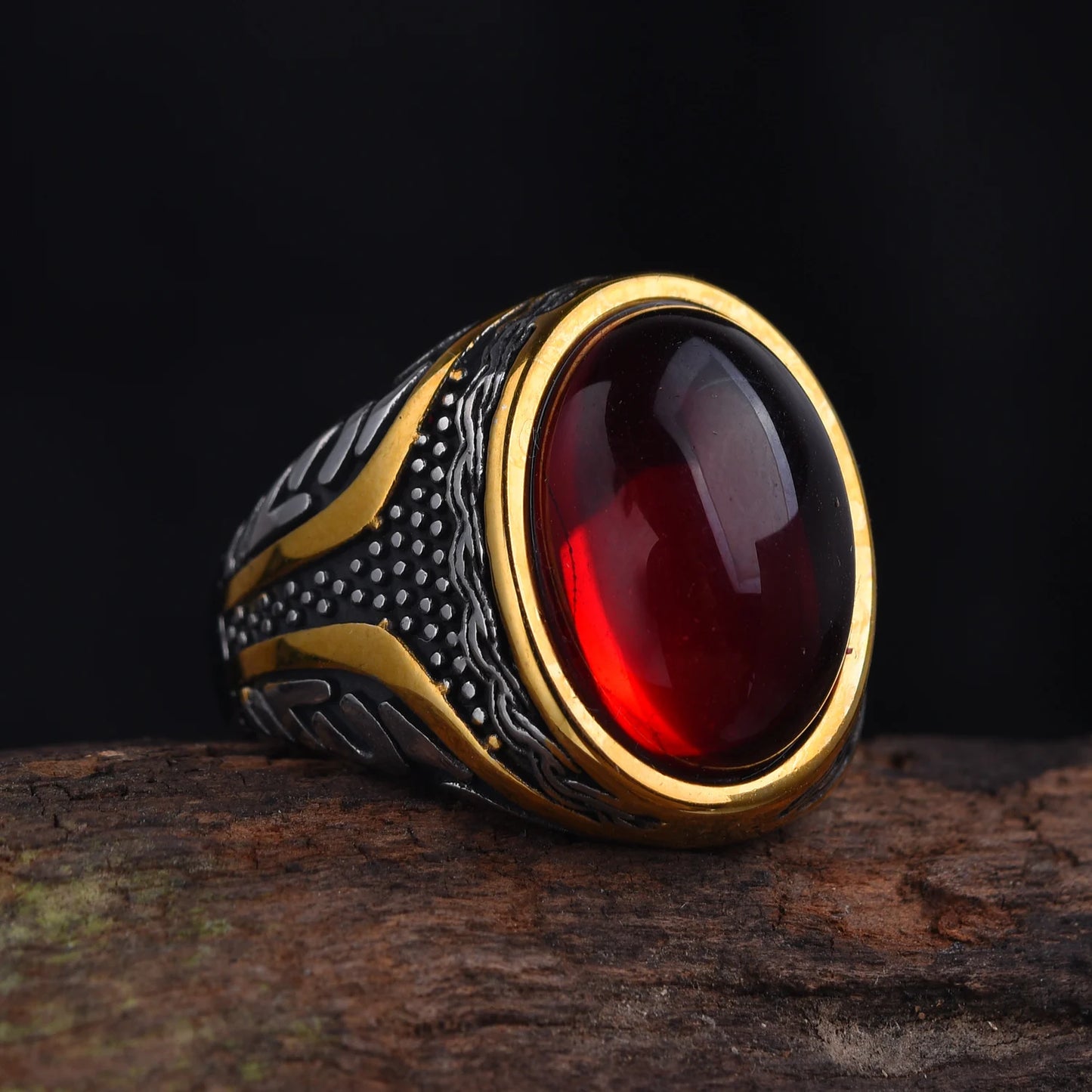 Classic stainless steel ring, many gemstone colors, fashionable high-quality unisex.