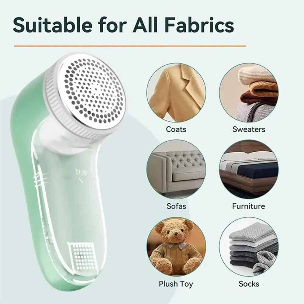 Electric lint remover effortlessly removes pet hair from clothes and fabrics.