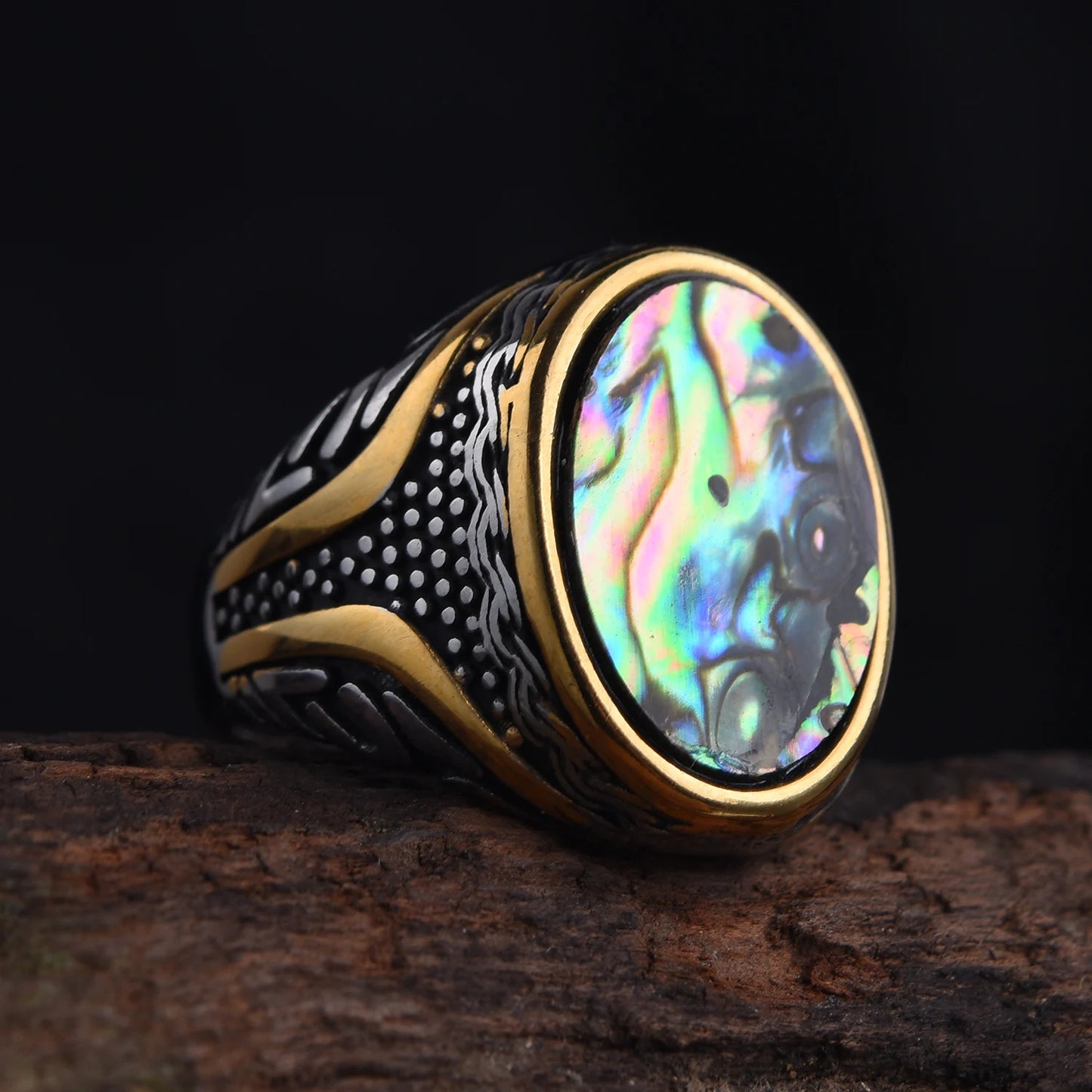 Classic stainless steel ring, many gemstone colors, fashionable high-quality unisex.