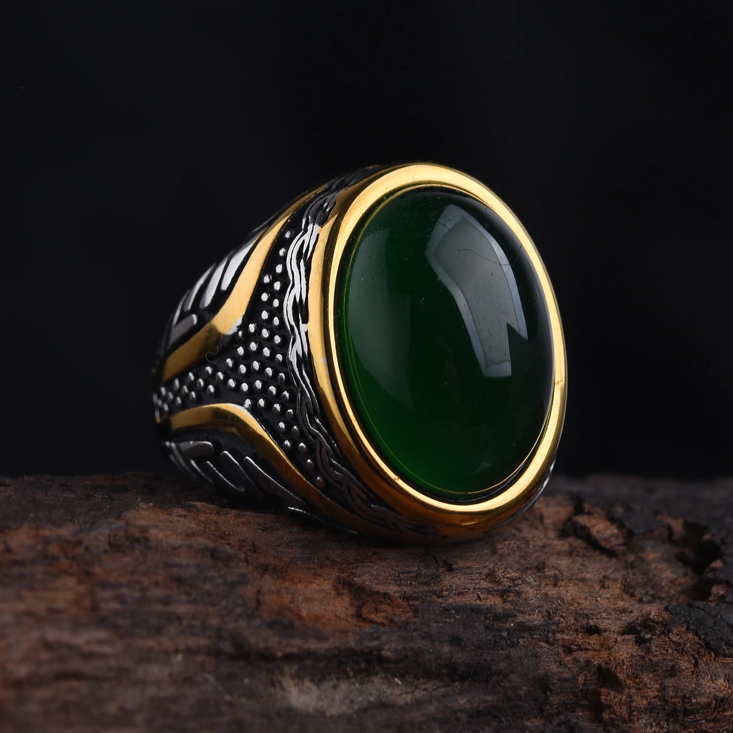 Classic stainless steel ring, many gemstone colors, fashionable high-quality unisex.