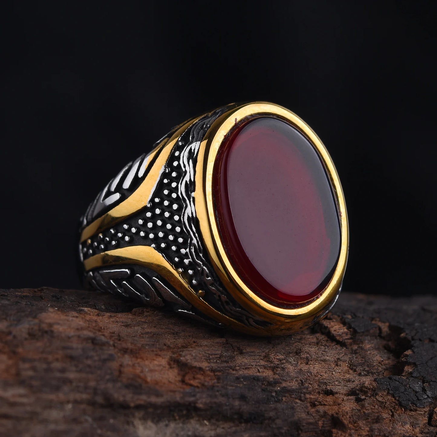Classic stainless steel ring, many gemstone colors, fashionable high-quality unisex.