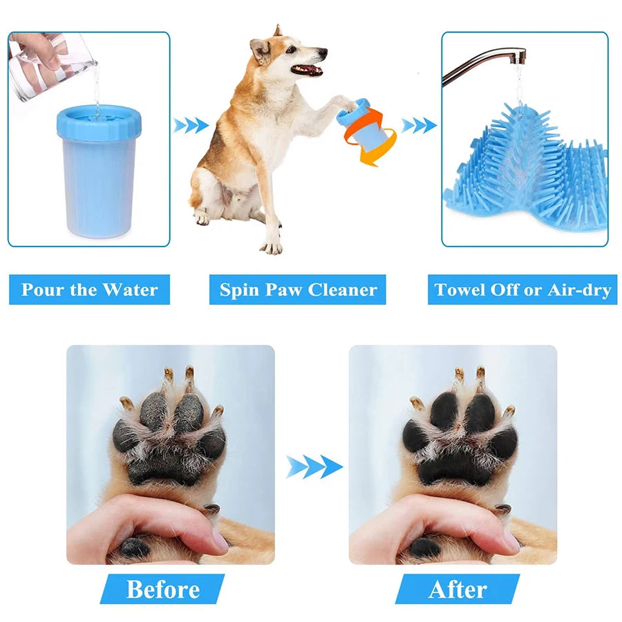 Pet paw wash cup quickly removes mud and dirt effortlessly.