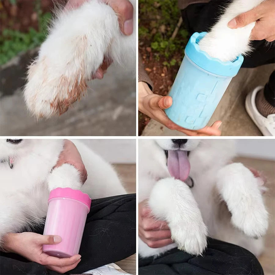 Pet paw wash cup quickly removes mud and dirt effortlessly.