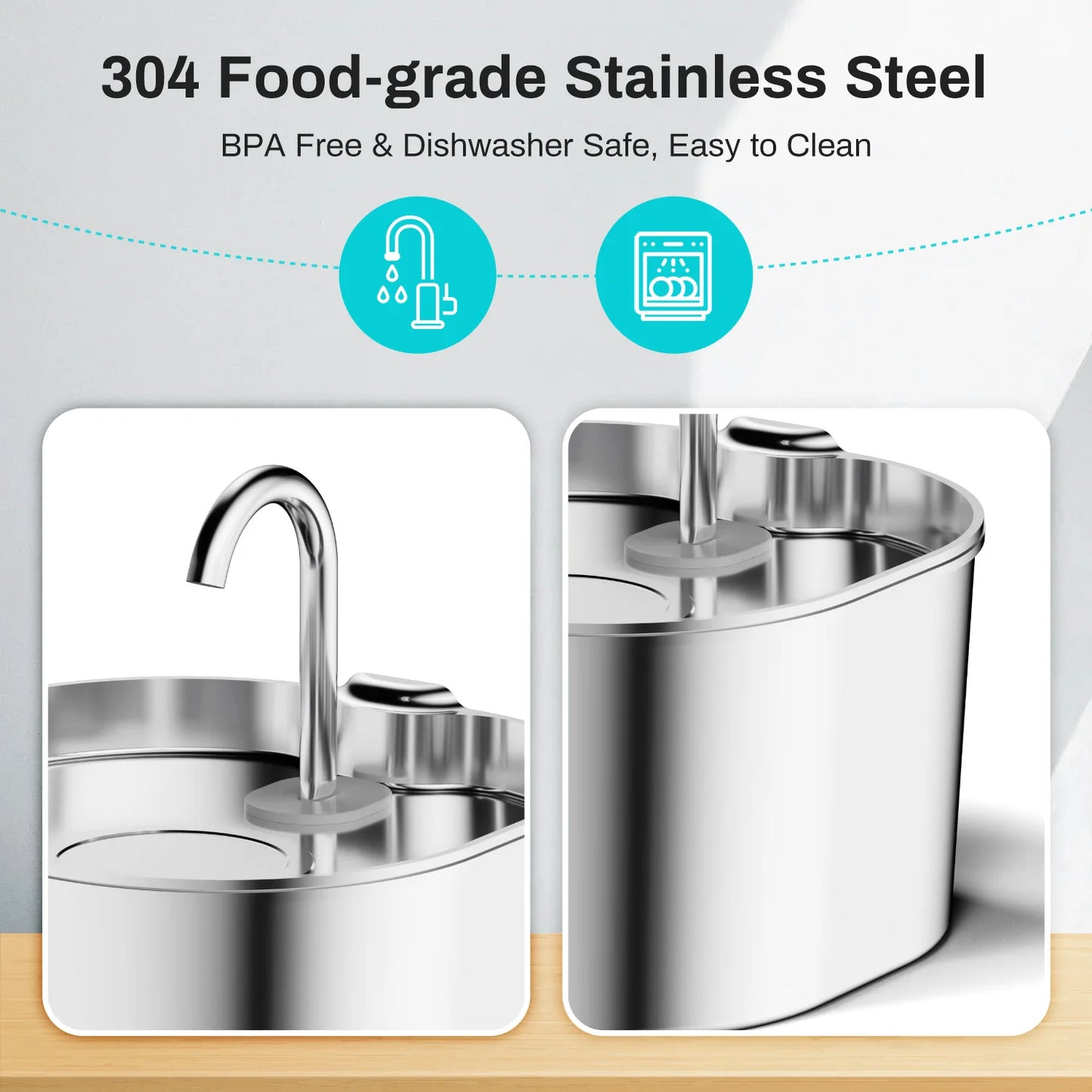 Automatic stainless steel fountain keeps pets hydrated with fresh flowing water.