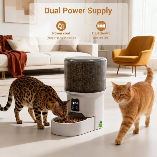 Programmable automatic feeder schedules meals with precise portions for pets.