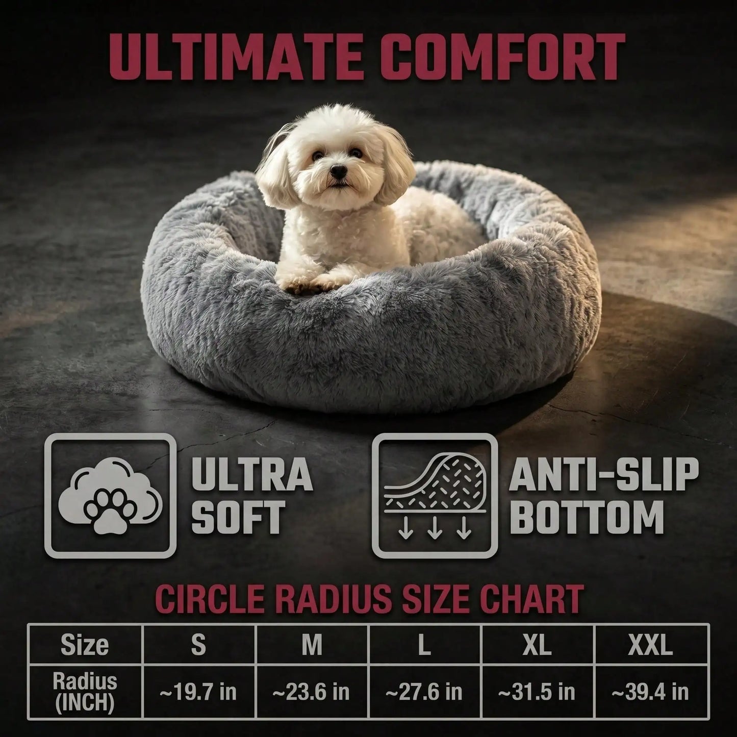 Soft calming donut bed reduces anxiety and provides cozy comfort.