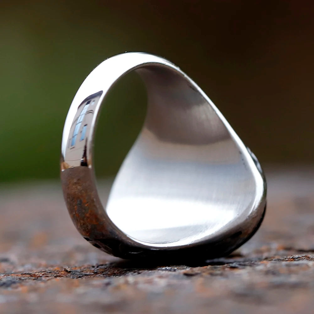 Retro Turkish geometric men's ring, black zircon stone, luxury anniversary jewelry.